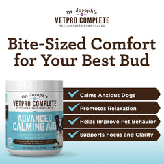 Envase de VetPro Advanced Calming Aid, diseño práctico para dosis diarias.