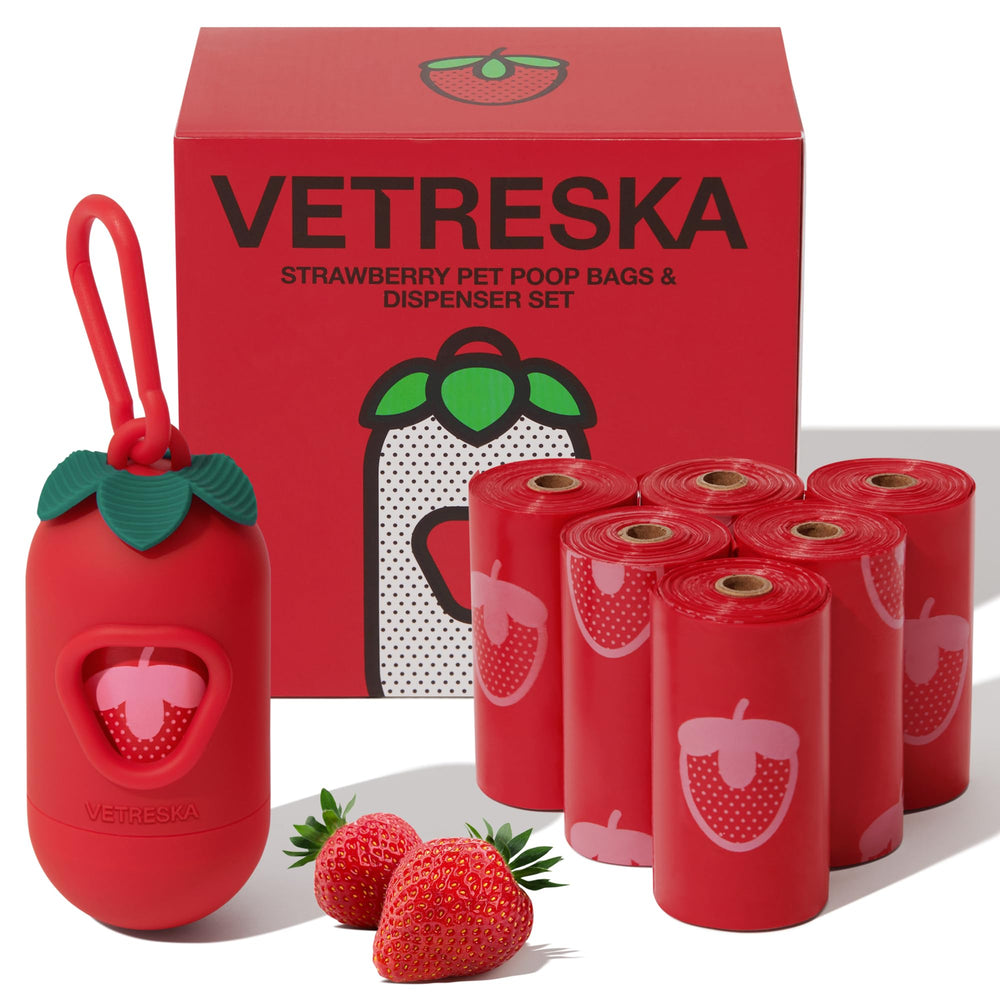 VETRESKA dispensador de bolsas heces fresa roja, perfecto para paseos.
