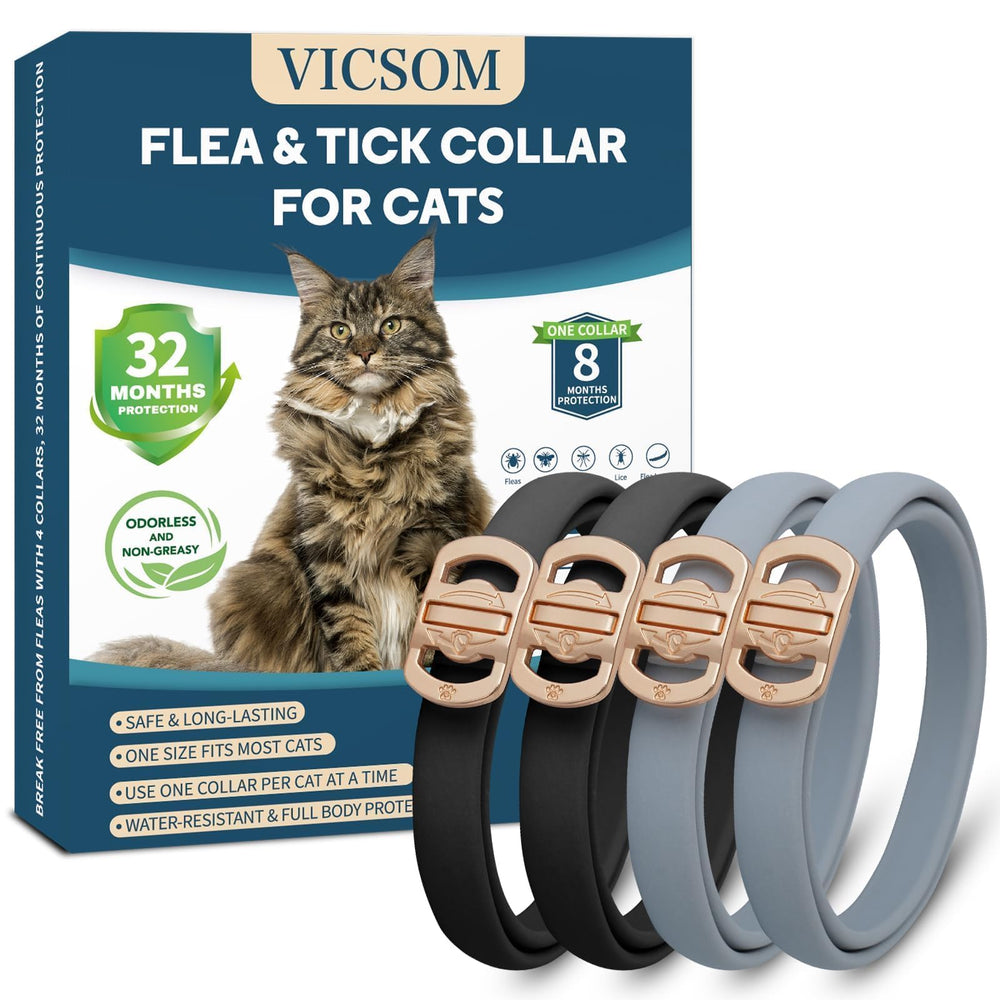 Collar antipulgas VICSOM para gatos en pack de 4, protección inicial para pulgas y garrapatas.