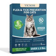 Gotas tópicas VICSOM para pulgas y garrapatas en gatos, control rápido.