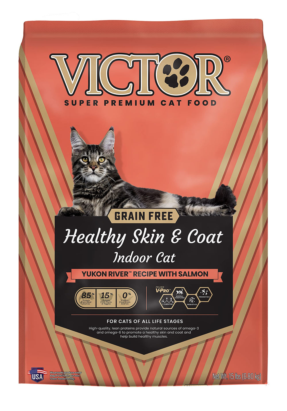 VICTOR GATO: bolsa sin granos con salmón para pelaje saludable y músculos definidos.