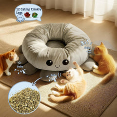 Cama-cueva 2 en 1 para gatos, descanso suave y refugio cómodo.