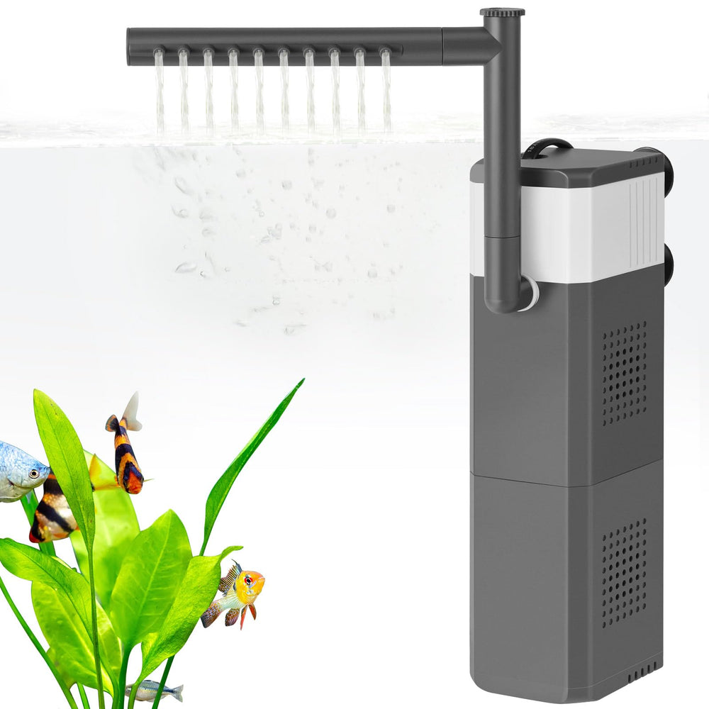 Filtro VILLNO mostrando filtración potente y caudal de 315gph para acuario.