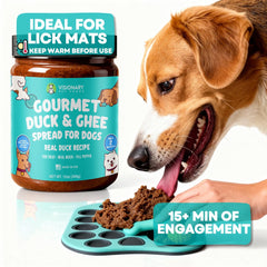Visionary Pet Foods tapete para lamer con pasta de pato y ghee.