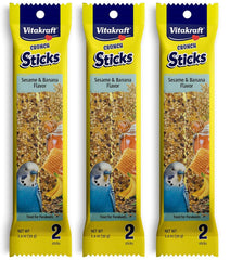 Vitakraft Banana Sticks para periquitos, embalaje práctico para guardar y usar en casa.