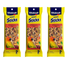 Vitakraft palitos crujientes albaricoque y cereza para loros pequeños, ideales para morder y entretener.