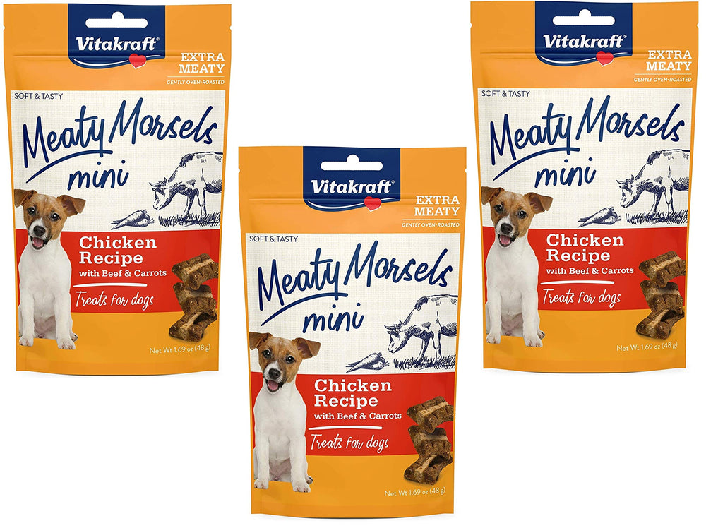 Vitakraft Chicken Mini Meaty Morsels: paquete de 3 premios sabrosos para perros pequeños.