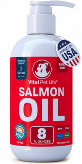 Vital Pet Life Aceite de Salmón en botella, pensado para uso diario.