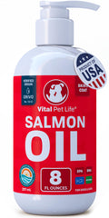 Vital Pet Life Aceite de Salmón en botella, pensado para uso diario.