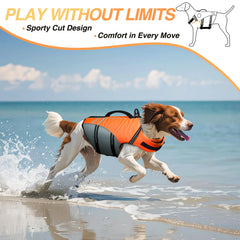 Perro nadando con chaleco VIVAGLORY, flotación estable para agua abierta.