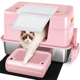 Vivifying bandeja para gato rosa tapada, mantiene el área limpia y elegante.
