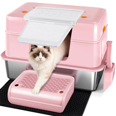 Vivifying bandeja para gato rosa tapada, mantiene el área limpia y elegante.