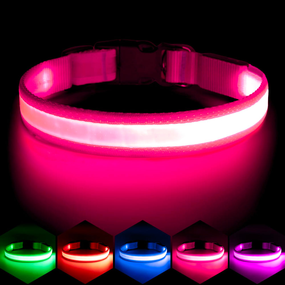 Vizpet collar LED rosa con ajuste cómodo para paseos nocturnos
