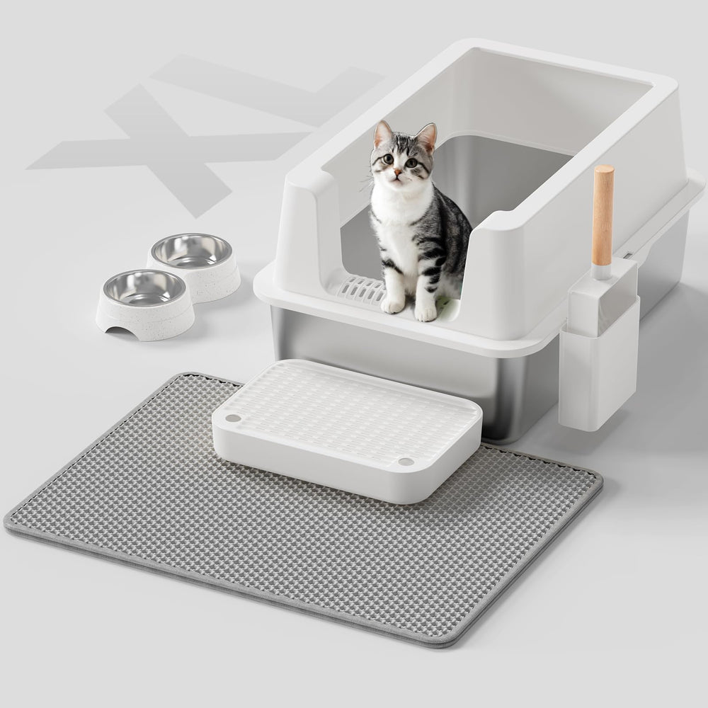 VNAKIO caja-gato-acero-inoxidable-tapa-alta evita salpicaduras