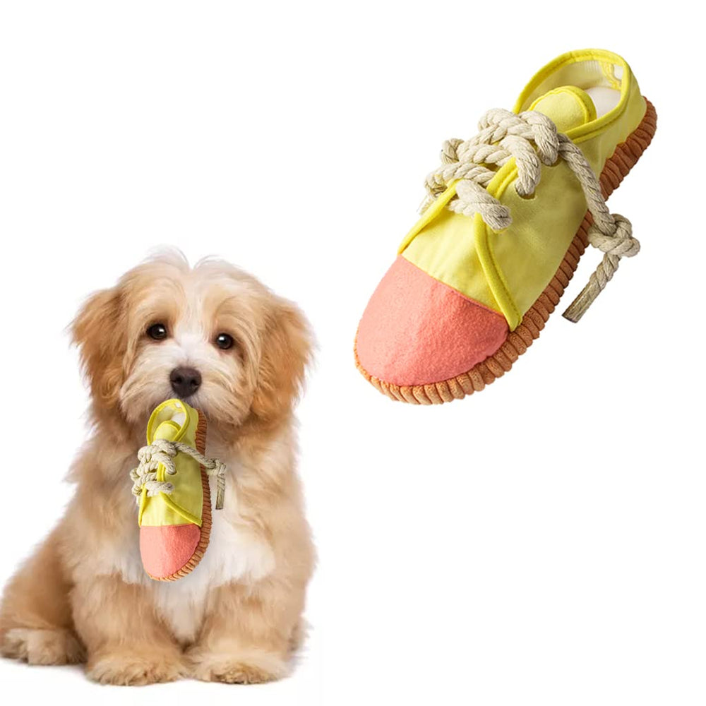 vocheer Juguete mordedor interactivo amarillo para perros, estimula juego y atención.