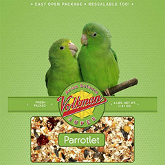Volkman alimento para lorito enano, empaque visible y dieta equilibrada para aves