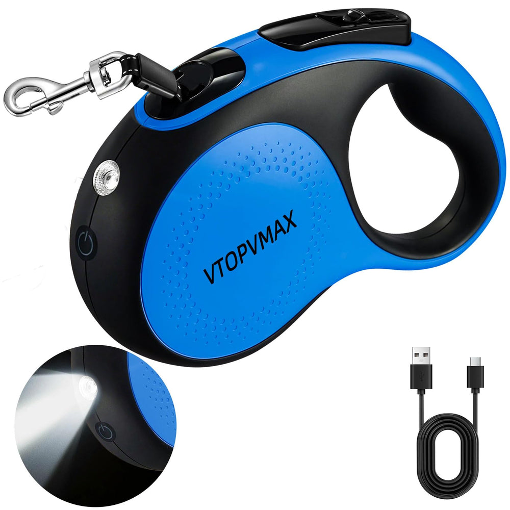 VTOPVMAX correa retractil para perros con luz LED, ideal para paseos nocturnos seguros.