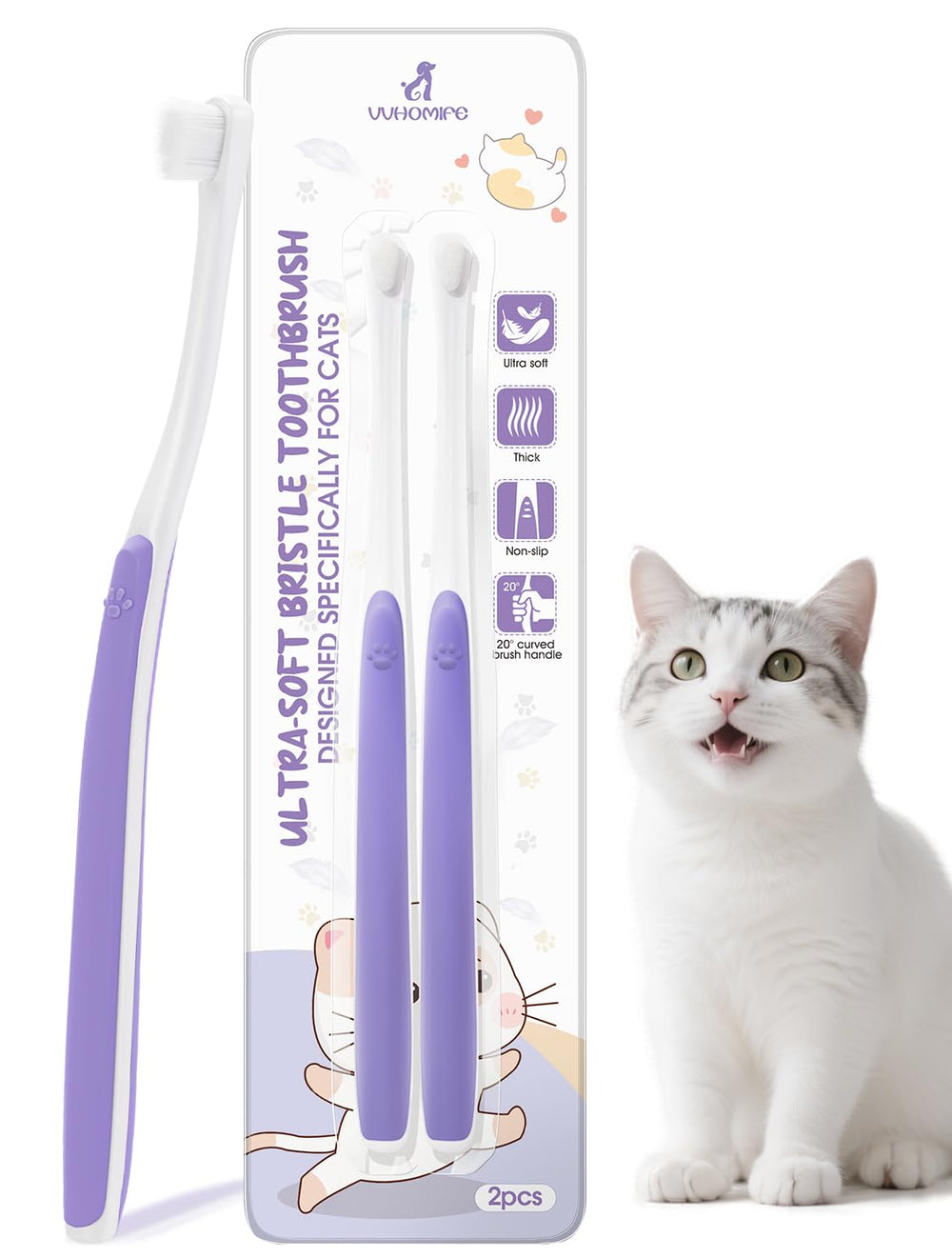 VVHOMIFE cepillo dental para gatitos con cabezal compacto facilita la limpieza diaria