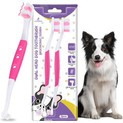 VVHOMIFE cepillo dental para perros con dos cabezas y rosa, limpieza diaria efectiva.