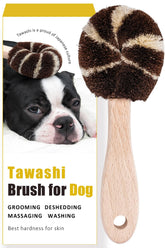 Cepillo tawashi natural de Wablade para perros en la mano, cepillado suave para pelaje diario.