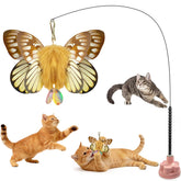 Walfront varita mariposa rosada, juguete interactivo para gatos que favorece ejercicio y juego.