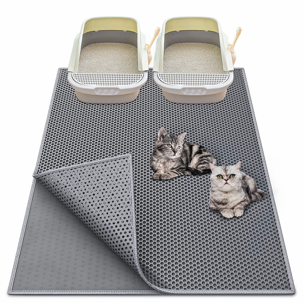 Alfombra Waretary para arena de gato, vista frontal, captura partículas y reduce desorden.