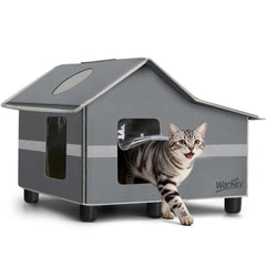 WARKEY casa exterior para gatos con base elevada, protección frente a lluvia.