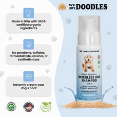 We Love Doodles champú seco para perros, aplicación en mano para uso rápido