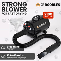 We Love Doodles secador de perros con diseño silencioso para mascotas sensibles.