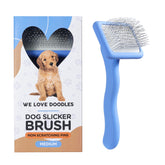 We Love Doodles Cepillo Slicker con puntas cubiertas para pelaje suave y sin tirones.