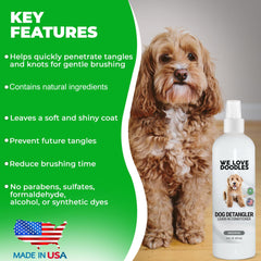 We Love Doodles spray desenredante aplicado en el pelaje para suavidad.