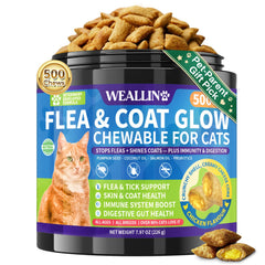 WEALLIN para gatos envase frontal con prevención de pulgas para uso diario