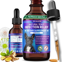 WEALLIN Gotas probióticas para perro: frasco claro, promueve equilibrio de la piel.