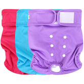 Pañales Wegreeco para perras hembras, paquete de tres colores (rosado, violeta, aguamarina), cómodo.