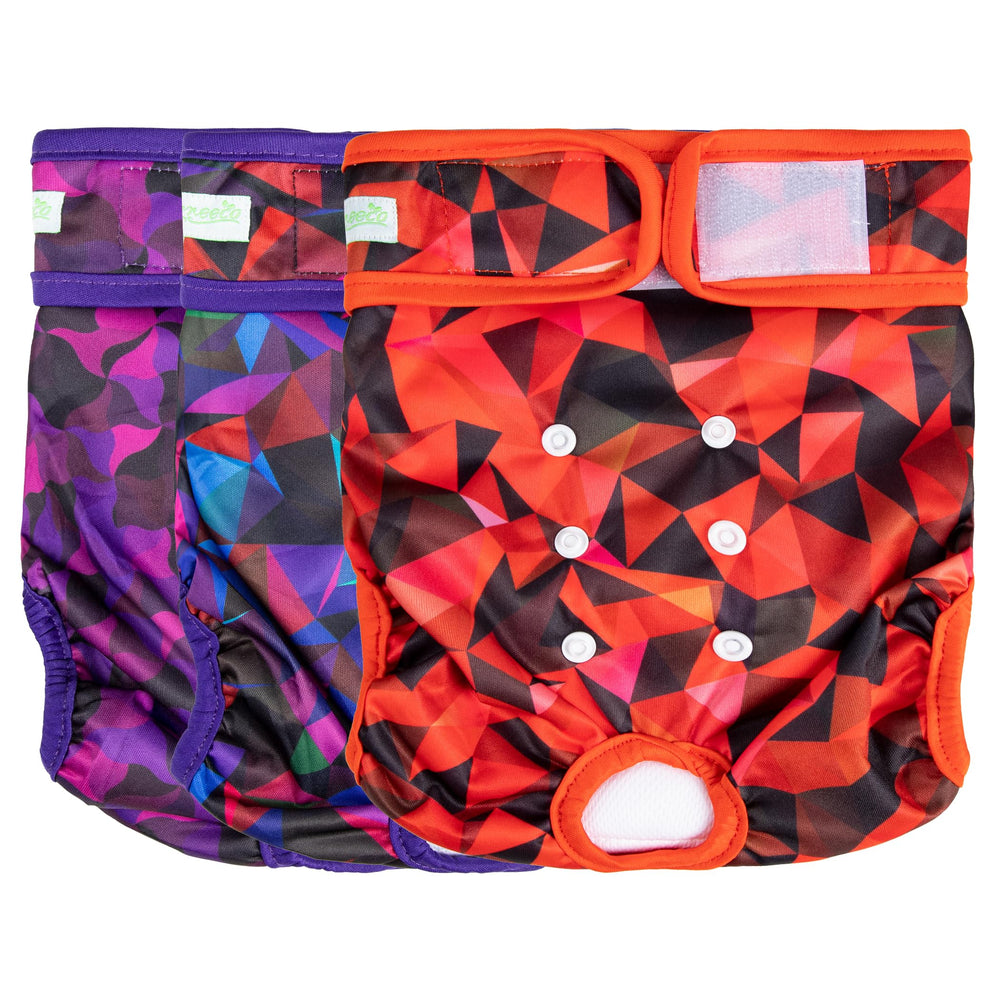 Pañales wegreeco para perra con diseño abstracto geométrico púrpura, talla pequeña.