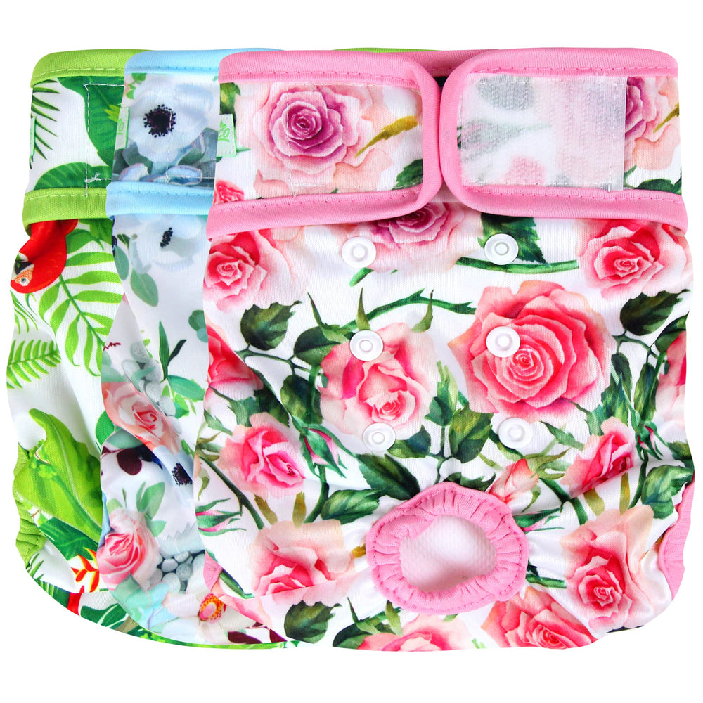 Pañales Wegreeco para perros femeninos con patrón floral, cómodo para uso diario.