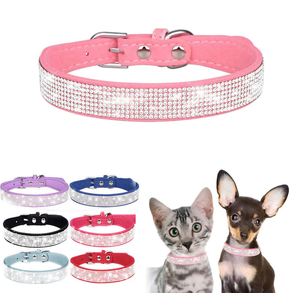Collar WeimoMonkey rosa para XXS, brillo de diamantes.