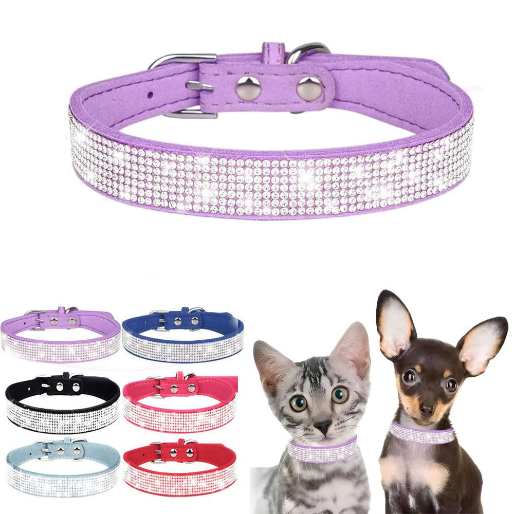 WeimoMonkey collar Bling para perro en purpura con diamantes, look elegante