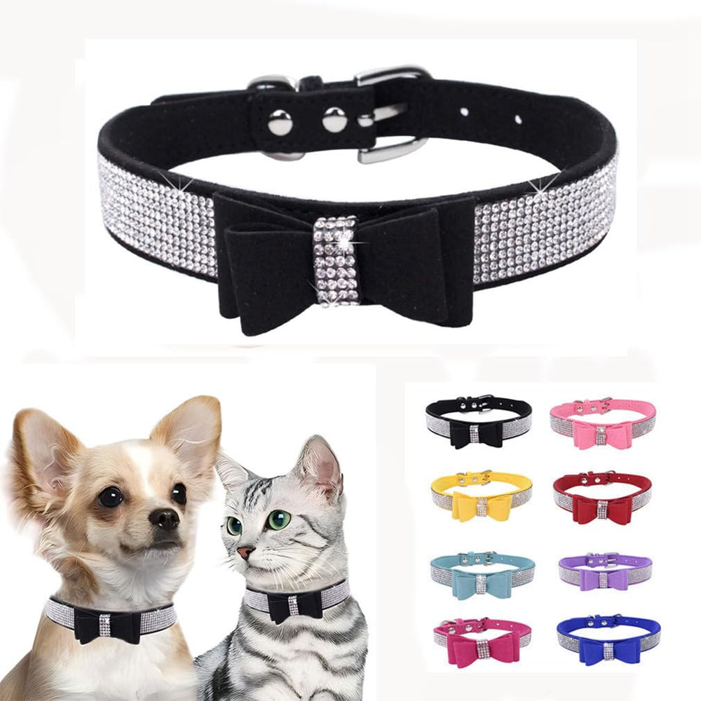 WeimoMonkey collar de cristal con lazo para perros pequeños, cómodo y elegante