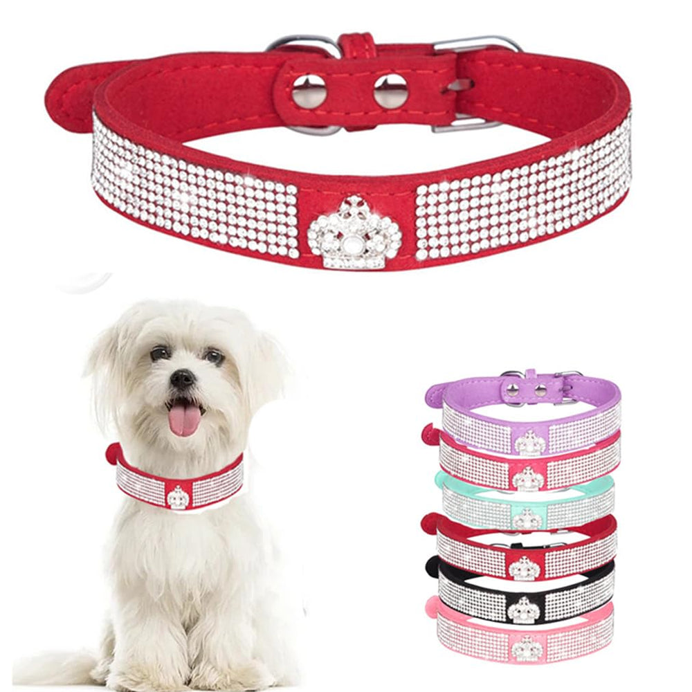 WeimoMonkey collar rojo XXS con brillos y pedrería para perros pequeños