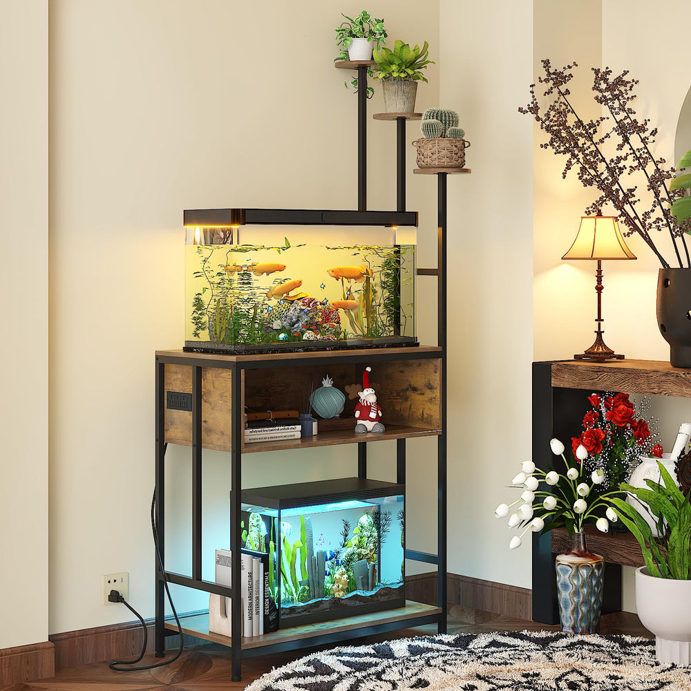 Welfuturer estante acuario 20 galones con plantas superiores para exhibición elegante.