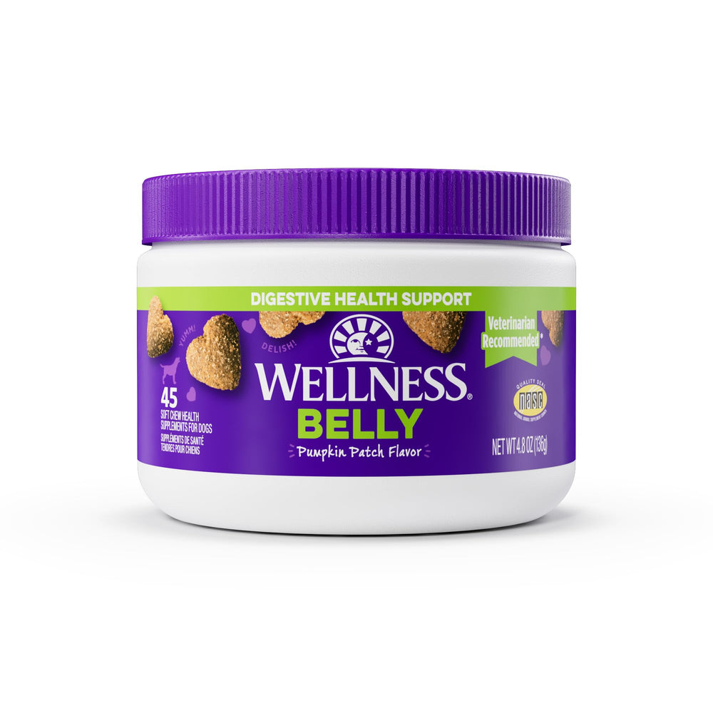 Wellness gomitas suaves de calabaza para perros apoyando la digestión diaria
