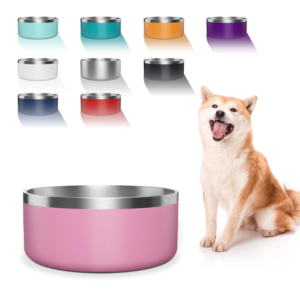 WENBOKMIN cuenco para perros 64oz rosa de acero inoxidable, ideal para alimentación diaria.