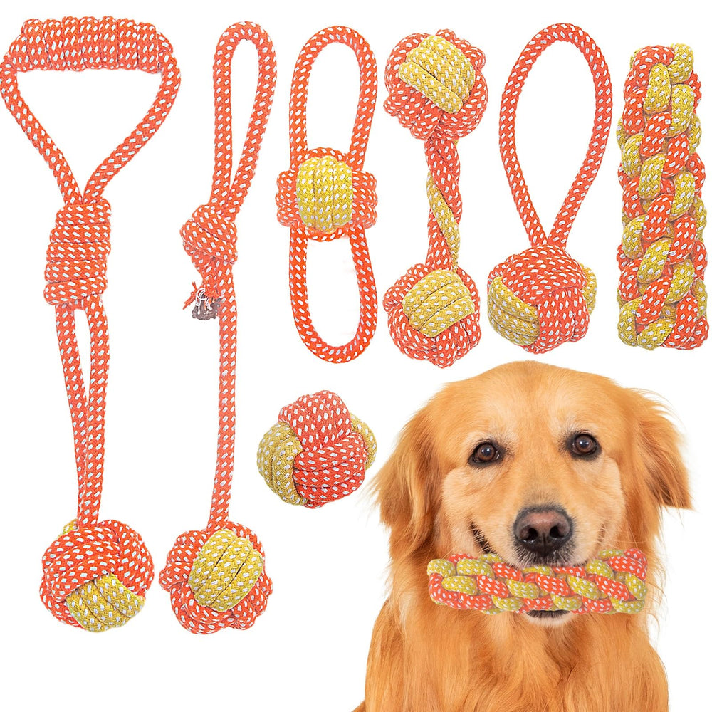 Weocar set de 7 juguetes de cuerda para cachorros, masticación segura y entretenimiento.