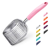 WePet colador arena gato, aluminio y mango rosado, cómodo para uso diario