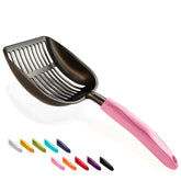 WePet recogedor de arena para gatos, cuerpo negro y mango rosa, facilita la limpieza diaria.