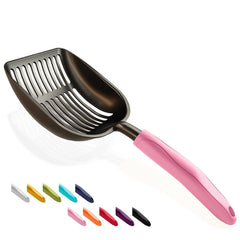 WePet recogedor de arena para gatos, cuerpo negro y mango rosa, facilita la limpieza diaria.