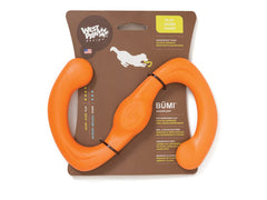 West Paw Zogoflex Bumi, juguete de tira para perros, promueve juego activo y ejercicio.