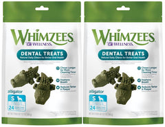 Whimzees Alligator, masticables dentales en vista frontal, ayudan a la limpieza diaria