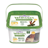 Whimzees bienestar, caja frontal, variedad de mordedores para uso diario.